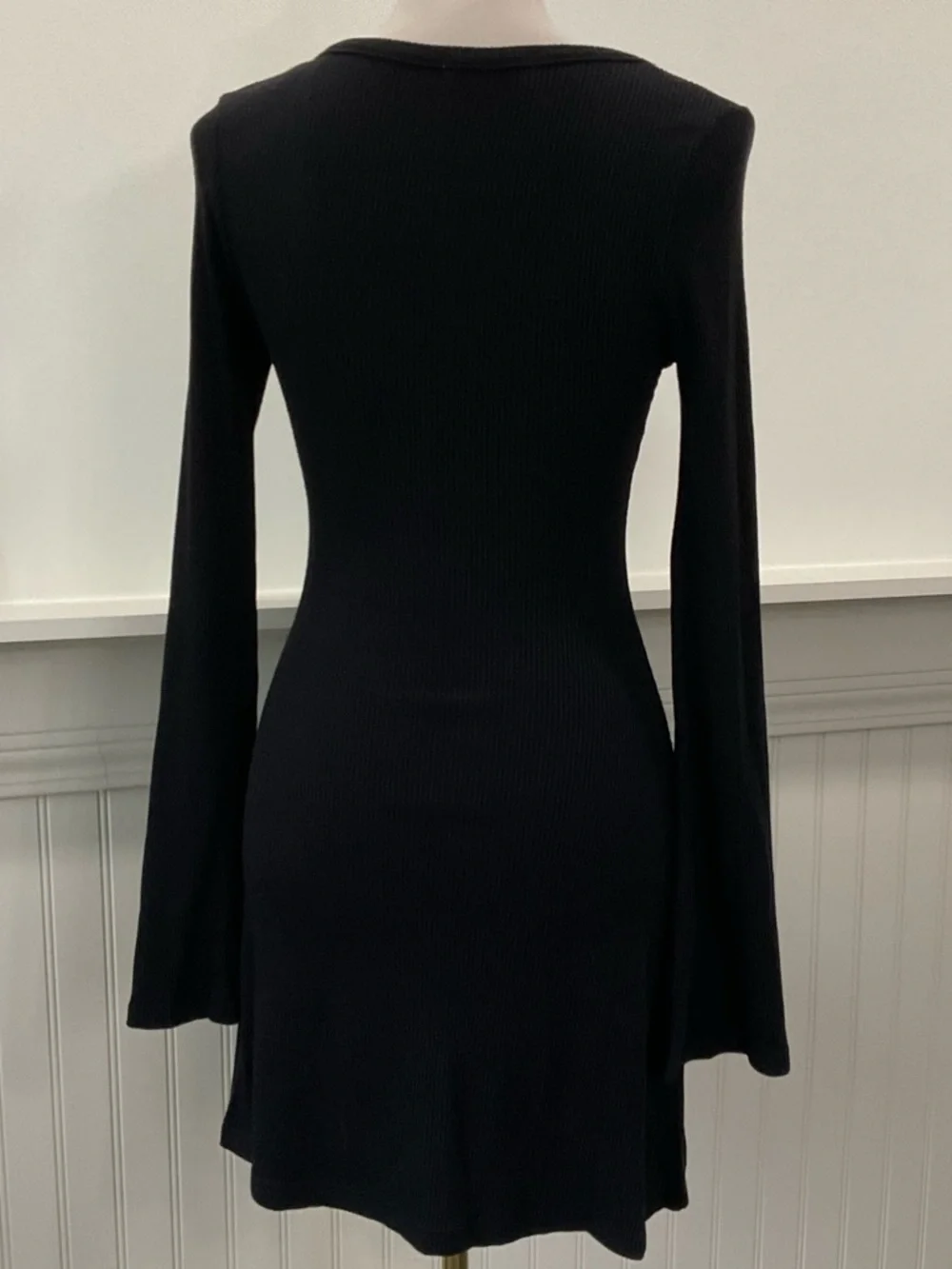 Princess Polly Ribbed Black Mini Dress Size 6 Long Sleeve Bodycon Soft Stretch